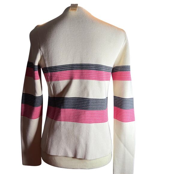 Talbots Striped Knit Preppy Blazer Jacket, Coral, Novy and Ivory, Size XS, NWT - Picture 2 of 6